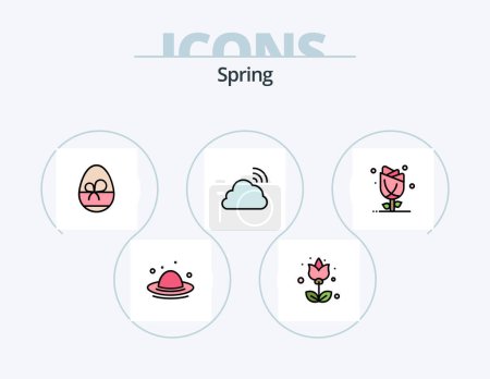 Téléchargez les illustrations : Ligne de printemps rempli Icône Pack 5 Icône Design. croissance. voler. printemps. Des ballons. fleur de lotus - en licence libre de droit
