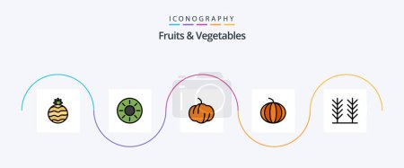 Téléchargez les illustrations : Fruits and Vegetables Line Filled Flat 5 Icon Pack Including . pumpkin. food - en licence libre de droit