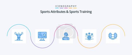 Illustration for Sports Atributes And Sports Training Blue 5 Icon Pack Including sport. champion. stream. belt. linesman - Royalty Free Image