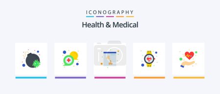 Illustration for Health And Medical Flat 5 Icon Pack Including care. smart watch. bone. pulse. healthcare. Creative Icons Design - Royalty Free Image
