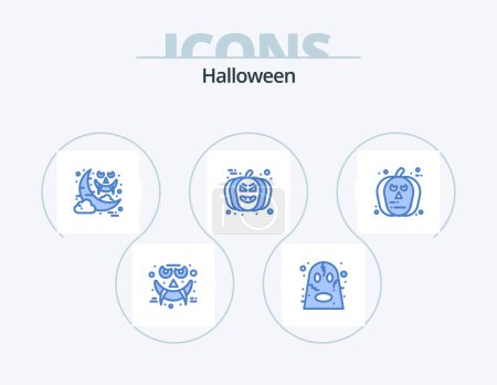 Téléchargez les illustrations : Icône bleue d'Halloween Pack 5 Icône Design. halloween. avatar. halloween. Citrouille. visage - en licence libre de droit