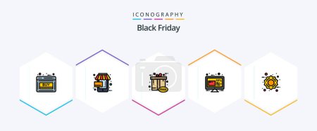 Illustration for Black Friday 25 FilledLine icon pack including friday. friday. online. discount. gift box - Royalty Free Image