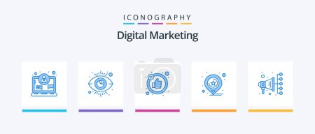 Illustration for Digital Marketing Blue 5 Icon Pack Including digital marketing. automation. like. business. maps. Creative Icons Design - Royalty Free Image