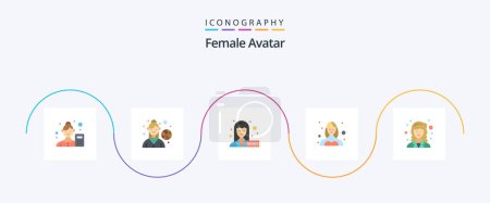Téléchargez les illustrations : Pack Avatar Flat 5 Icônes Femme incluant mathématicien. utilisateur. ancre femelle. profil. danseuse - en licence libre de droit