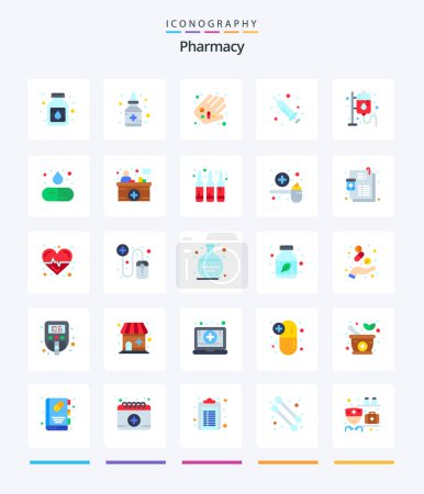 Illustration for Creative Pharmacy 25 Flat icon pack  Such As pill. capsule. injection. pharmacy. health - Royalty Free Image