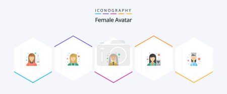Illustration for Female Avatar 25 Flat icon pack including writer. scientist. scientist. female. nun - Royalty Free Image