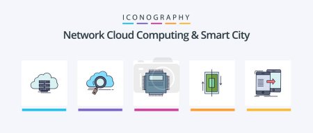 Illustration for Network Cloud Computing And Smart City Line Filled 5 Icon Pack Including lan. vision. manufacturing. energy. Creative Icons Design - Royalty Free Image