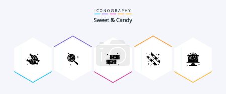 Téléchargez les illustrations : Pack d'icônes Sweet And Candy 25 Glyph incluant de la nourriture. gâteau. chocolat. guimauve. camping - en licence libre de droit