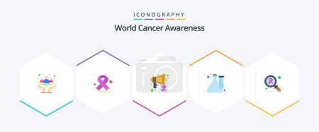 Téléchargez les illustrations : World Cancer Awareness 25 Flat icon pack including infect. lab. speaker. experiment. cube - en licence libre de droit
