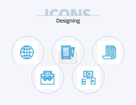 Ilustración de Designing Blue Icon Pack 5 Icon Design. design. design. world. pencil. mobile - Imagen libre de derechos
