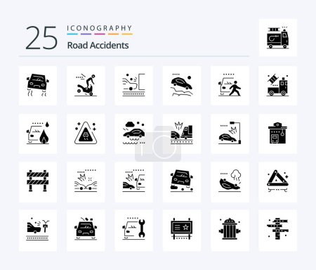 Ilustración de Accidentes de tráfico 25 Paquete de iconos de glifos sólidos incluyendo y. cayendo. accidente. coche. tráfico - Imagen libre de derechos