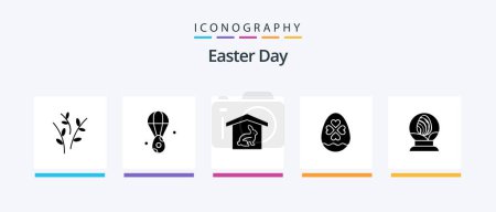 Téléchargez les illustrations : Easter Glyph 5 Icon Pack Including globe. easter. house. heart. egg. Creative Icons Design - en licence libre de droit