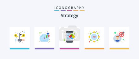 Illustration for Strategy Flat 5 Icon Pack Including goal. strategy. creative. marketing. solution. Creative Icons Design - Royalty Free Image