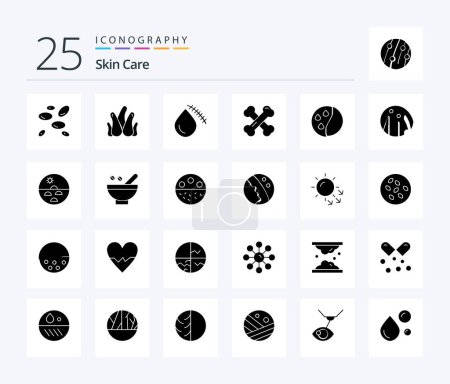 Téléchargez les illustrations : Skin 25 Solid Glyph icon pack including hair conditioning. healthy bones. bleeding. calcium. wound - en licence libre de droit