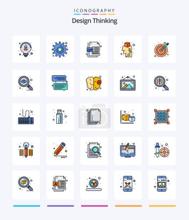 Téléchargez les illustrations : Creative Design Thinking 25 Line FIlled icon pack  Such As target. design. cdr format. idea. brainstorming - en licence libre de droit