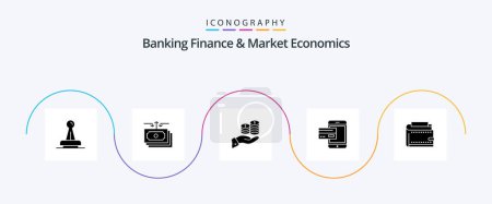 Téléchargez les illustrations : Banking Finance And Market Economics Glyph 5 Icon Pack Including guardar. economy. flow. coin. savings - en licence libre de droit