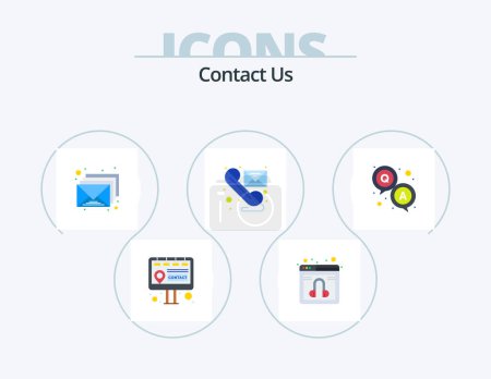Téléchargez les illustrations : Contact Us Flat Icon Pack 5 Icon Design. q&a. telephone. inbox. send. message - en licence libre de droit