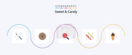Téléchargez les illustrations : Pack de 5 icônes sucrées et sucrées, y compris les bonbons. la nourriture. la nourriture. dessert. bonbons - en licence libre de droit