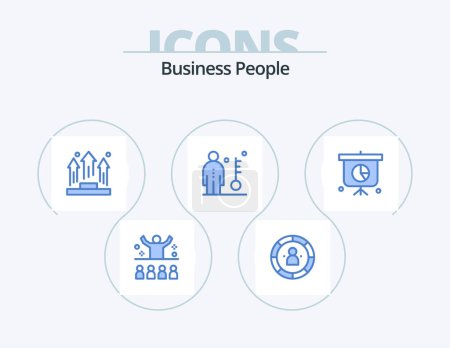 Illustration for Business People Blue Icon Pack 5 Icon Design. job. employee. management. podium. manager - Royalty Free Image