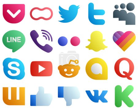 Illustration for Gradient Social Media Brand Icon Set 20 icons such as youtube. skype. viber. likee and yahoo icons. Premium and high quality - Royalty Free Image