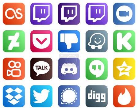 Illustration for 20 Versatile Social Media Icons such as text. discord. dislike. kakao talk and funding icons. Fully editable and versatile - Royalty Free Image