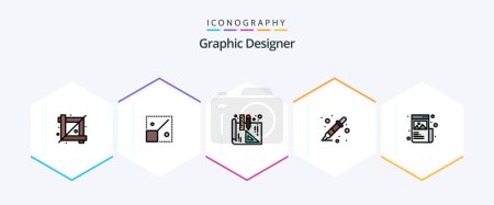 Illustration for Graphic Designer 25 FilledLine icon pack including graphic. creative. blueprints. art. dropper - Royalty Free Image
