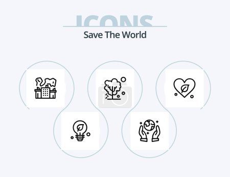 Illustration for Save The World Line Icon Pack 5 Icon Design. hot. environment. smoke. earth. stations - Royalty Free Image