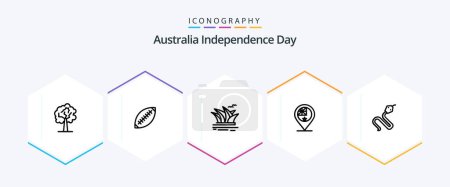 Téléchargez les illustrations : Australia Independence Day 25 Line icon pack including flag. australia. sport. sydney. harbour - en licence libre de droit