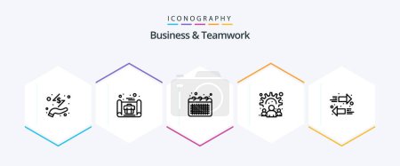 Illustration for Business And Teamwork 25 Line icon pack including arrow. team. business. community. office - Royalty Free Image