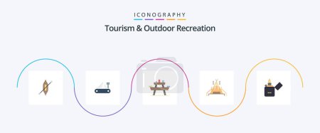 Illustration for Tourism And Outdoor Recreation Flat 5 Icon Pack Including fire. tent. swiss. camp. seat - Royalty Free Image