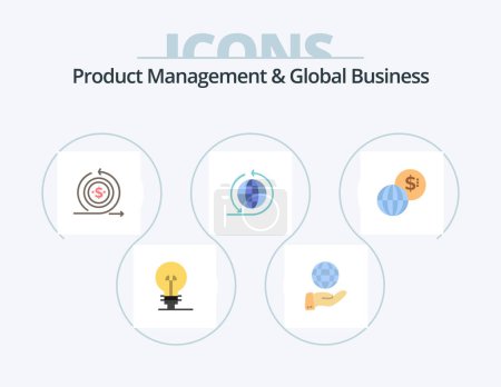 Téléchargez les illustrations : Product Managment And Global Business Flat Icon Pack 5 Icon Design. global. global. les affaires. réseau d'affaires. retour - en licence libre de droit