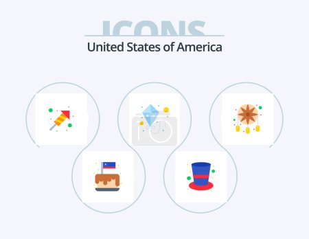 Illustration for Usa Flat Icon Pack 5 Icon Design. decoration. flying. magic hat. summer. day - Royalty Free Image