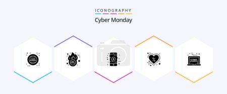 Ilustración de Cyber Monday 25 Paquete de iconos de glifos incluyendo portátil. etiqueta. Móvil. Corazón. día - Imagen libre de derechos