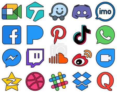Illustration for 20 Modern Line Filled Social Media Icons such as pinterest and fb Customizable and unique - Royalty Free Image