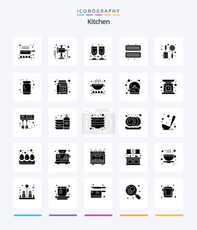 Ilustración de Creative Kitchen 25 Glyph Solid Black icon pack  Such As ketchup. skimmer. juice. kitchen. ice - Imagen libre de derechos