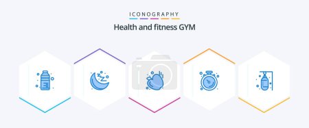 Illustration for Gym 25 Blue icon pack including punching. bag. gym. stopwatch. gym - Royalty Free Image