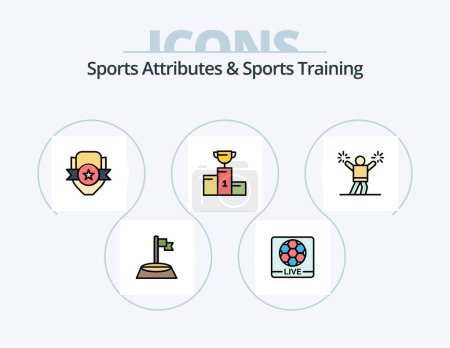Téléchargez les illustrations : Sports Atributes And Sports Training Line Filled Icon Pack 5 Icon Design. supporter. sport. sport. fan. cup - en licence libre de droit