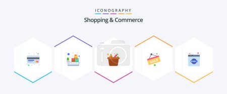 Illustration for Shopping And Commerce 25 Flat icon pack including world wide web. network domain. grocery. explorer. sale label - Royalty Free Image