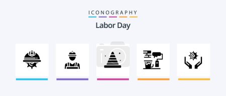 Illustration for Labor Day Glyph 5 Icon Pack Including . road . builder . construction . blocker. Creative Icons Design - Royalty Free Image