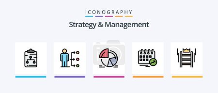 Téléchargez les illustrations : Strategy And Management Line Filled 5 Icon Pack Including startup. entrepreneur. analytics. success. team. Creative Icons Design - en licence libre de droit