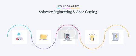Téléchargez les illustrations : Software Engineering And Video Gaming Flat 5 Icon Pack Including sport. awards. files. upload. hdd - en licence libre de droit