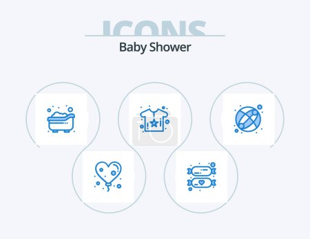 Téléchargez les illustrations : Baby Shower Blue Icon Pack 5 Icon Design. toy. baby. bath. shirt. body - en licence libre de droit