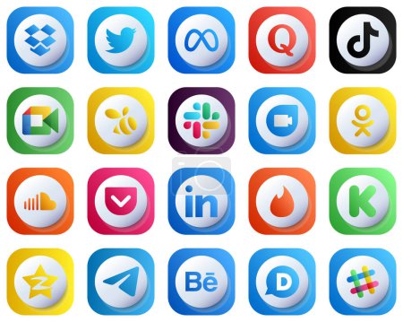 Illustration for Cute 3D Gradient Social Media Icon Set 20 icons such as google duo. swarm. douyin and google meet icons. High-Resolution and Unique - Royalty Free Image