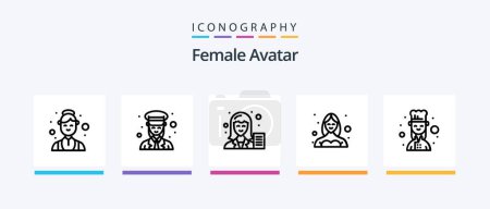 Téléchargez les illustrations : Femme Avatar Line 5 Icône Pack Y compris écrivain. scientifique. médical. femelle. snooker. Icônes créatives Design - en licence libre de droit