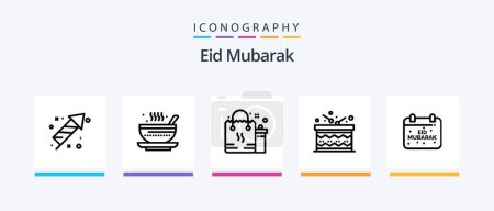 Téléchargez les illustrations : Eid Moubarak Line 5 Icon Pack Incluant décoration. star. Aïd. lune. hari raya. Icônes créatives Design - en licence libre de droit