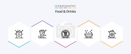 Téléchargez les illustrations : Aliments et boissons Pack icône de 25 lignes incluant les repas. à boire. la nourriture. cuisiner. Non. - en licence libre de droit