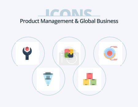 Ilustración de Gestión de productos y negocio global Flat Icon Pack 5 Icon Design. solución. plan. acciones. gestión. sdk - Imagen libre de derechos