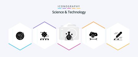 Illustration for Science And Technology 25 Glyph icon pack including cloud settings. cloud preferences. work management. cloud application service. scientific study of the origin of the earth - Royalty Free Image