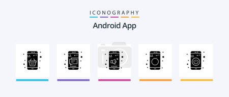 Illustration for Android App Glyph 5 Icon Pack Including app. share. text. data. control. Creative Icons Design - Royalty Free Image