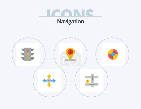 Téléchargez les illustrations : Navigation Icône plate Pack 5 Icône Design. gps. info. circulation. endroit. emplacement - en licence libre de droit